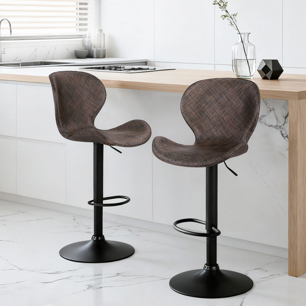 Swivel Bar Stools Set 2pc | Gas Lift | Wing PE Rattan | Brown