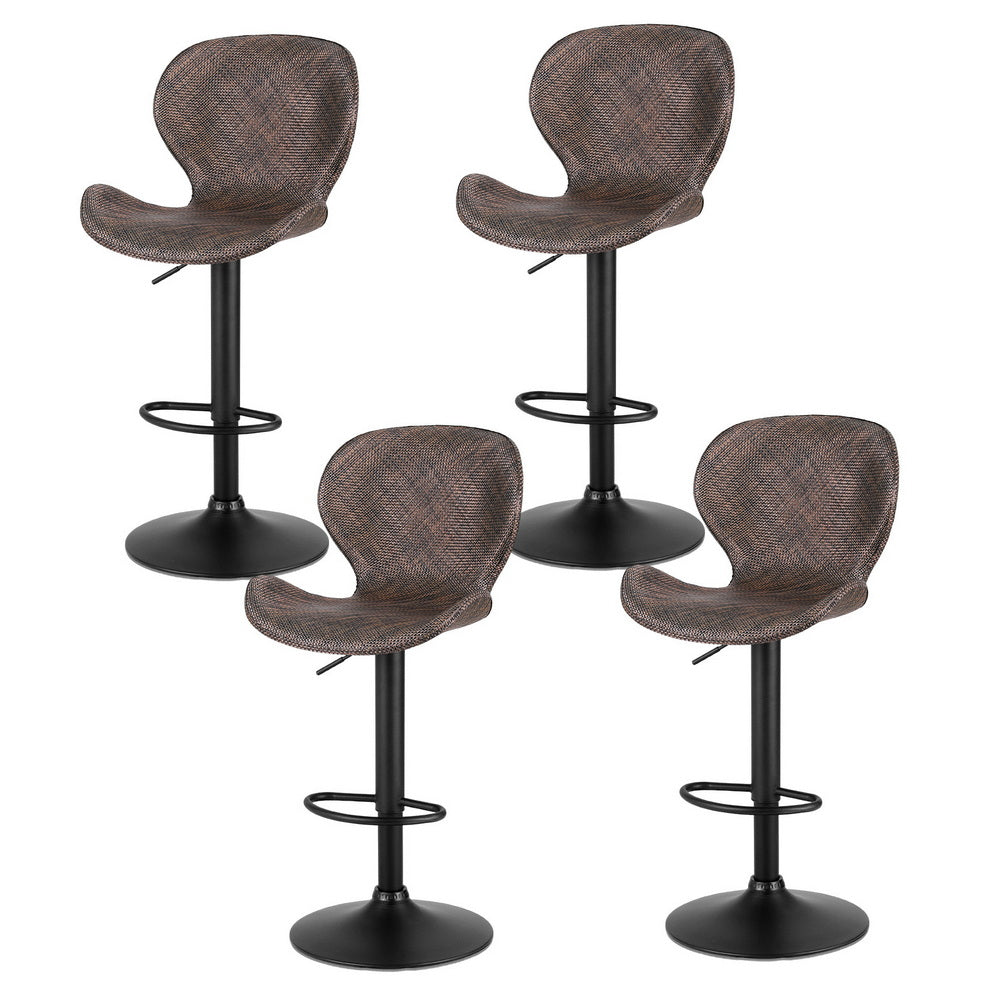 Swivel Bar Stools Set 4pc | Gas Lift | Wing Style | PE Rattan | Brown