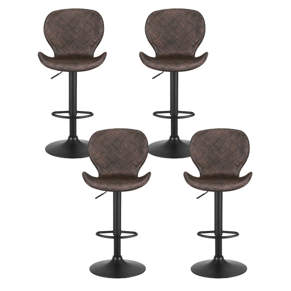 Swivel Bar Stools Set 4pc | Gas Lift | Wing Style | PE Rattan | Brown