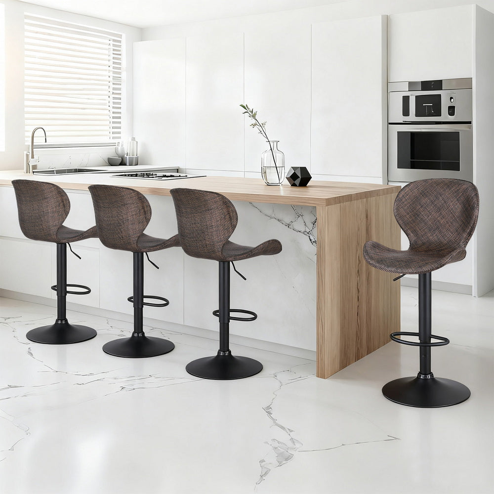 Swivel Bar Stools Set 4pc | Gas Lift | Wing Style | PE Rattan | Brown