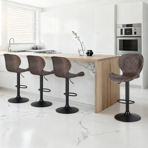 Swivel Bar Stools Set 4pc | Gas Lift | Wing Style | PE Rattan | Brown