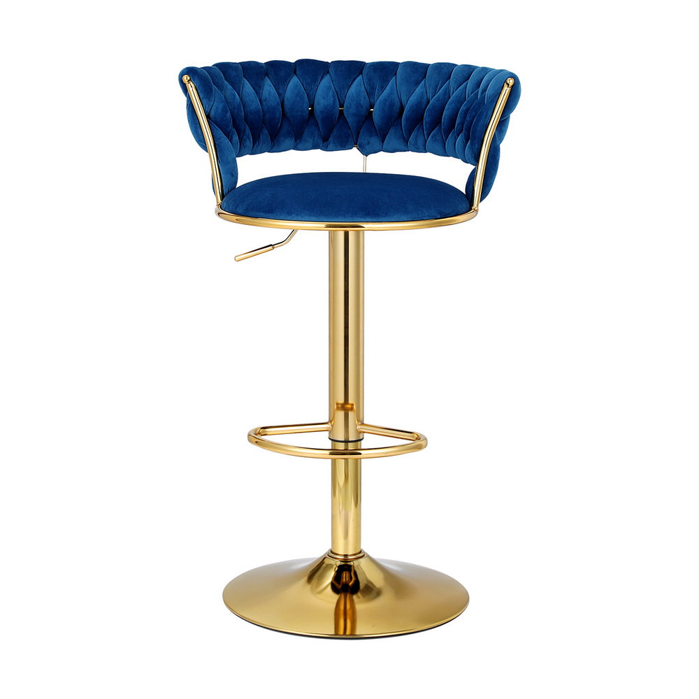 Bar Stools | Gas Lift | Velvet | Woven Backrest | Navy