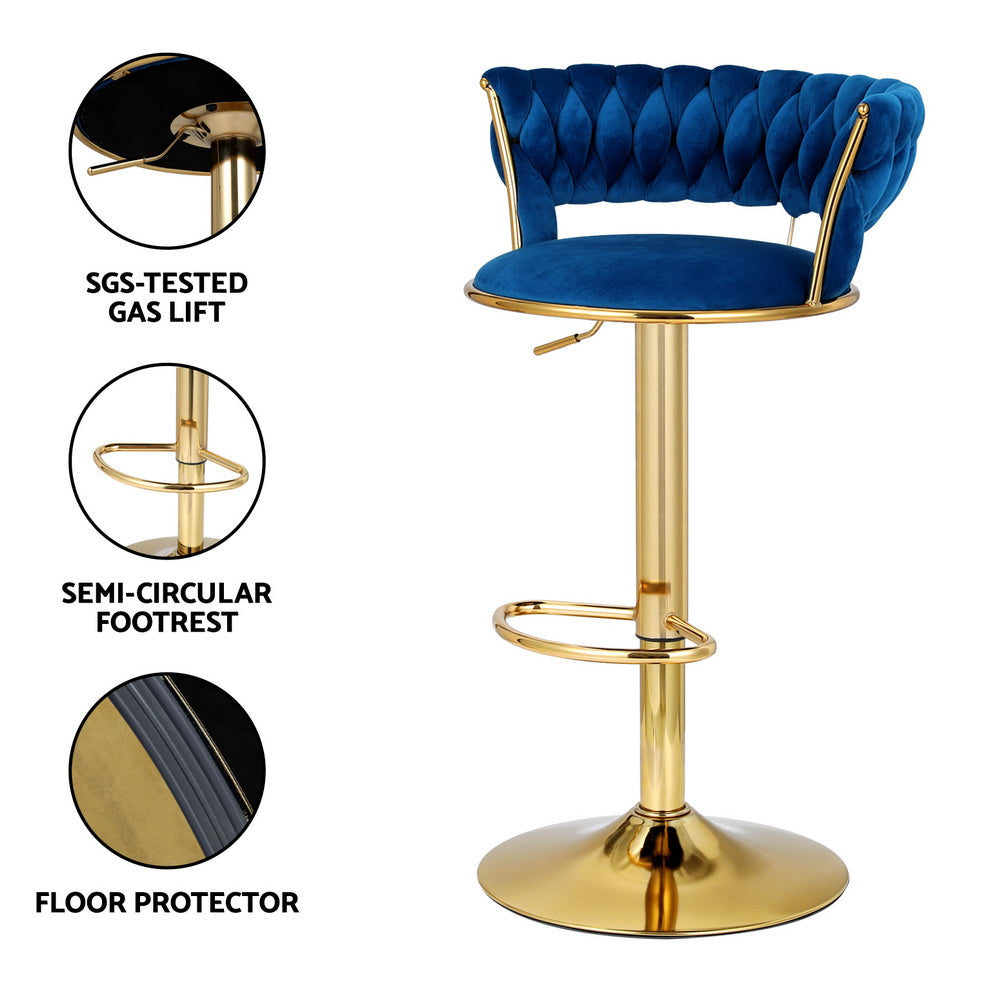 Bar Stools | Gas Lift | Velvet | Woven Backrest | Navy