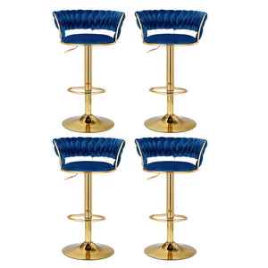 4x Bar Stools | Gas Lift | Velvet | Woven Backrest | Navy
