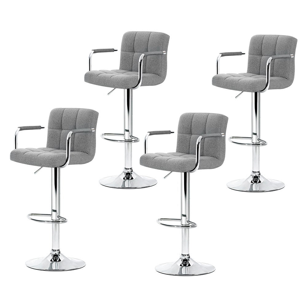 4x Bar Stools | Fabric | Gas Lift w/Armrest | Grey