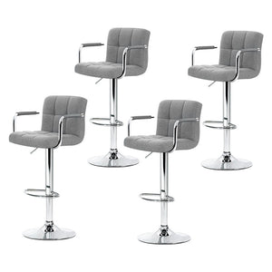 4x Bar Stools | Fabric | Gas Lift w/Armrest | Grey