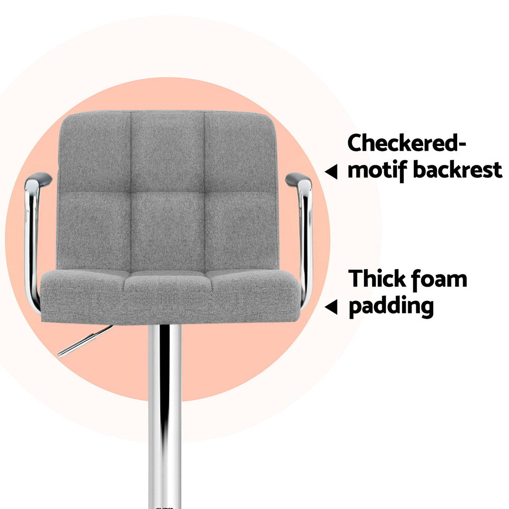 4x Bar Stools | Fabric | Gas Lift w/Armrest | Grey