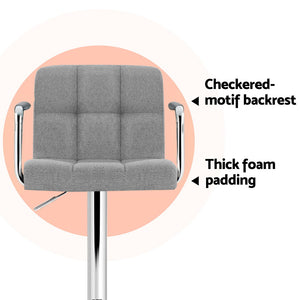 4x Bar Stools | Fabric | Gas Lift w/Armrest | Grey
