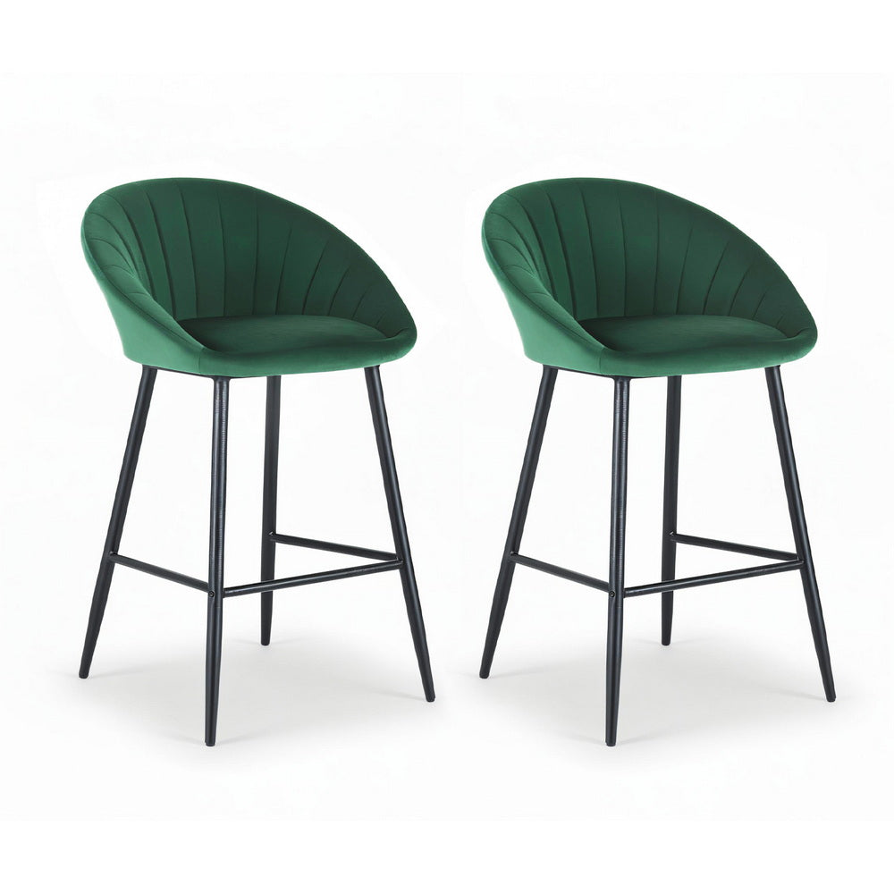 Bar Stools Set 2pc | Tub Velvet Metal Counter Stools | Green
