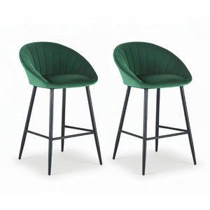 Bar Stools Set 2pc | Tub Velvet Metal Counter Stools | Green