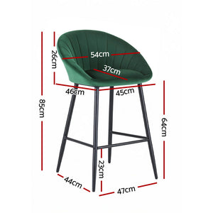 Bar Stools Set 2pc | Tub Velvet Metal Counter Stools | Green