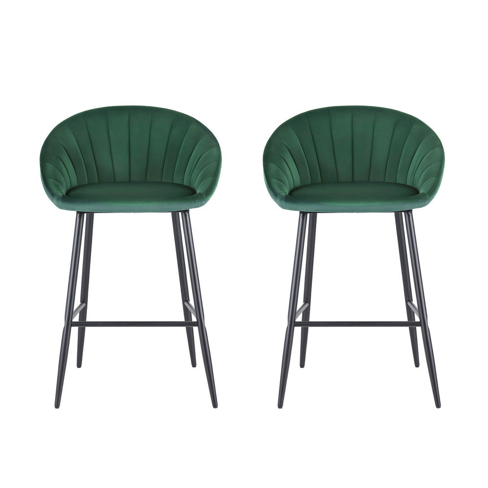 Bar Stools Set 2pc | Tub Velvet Metal Counter Stools | Green