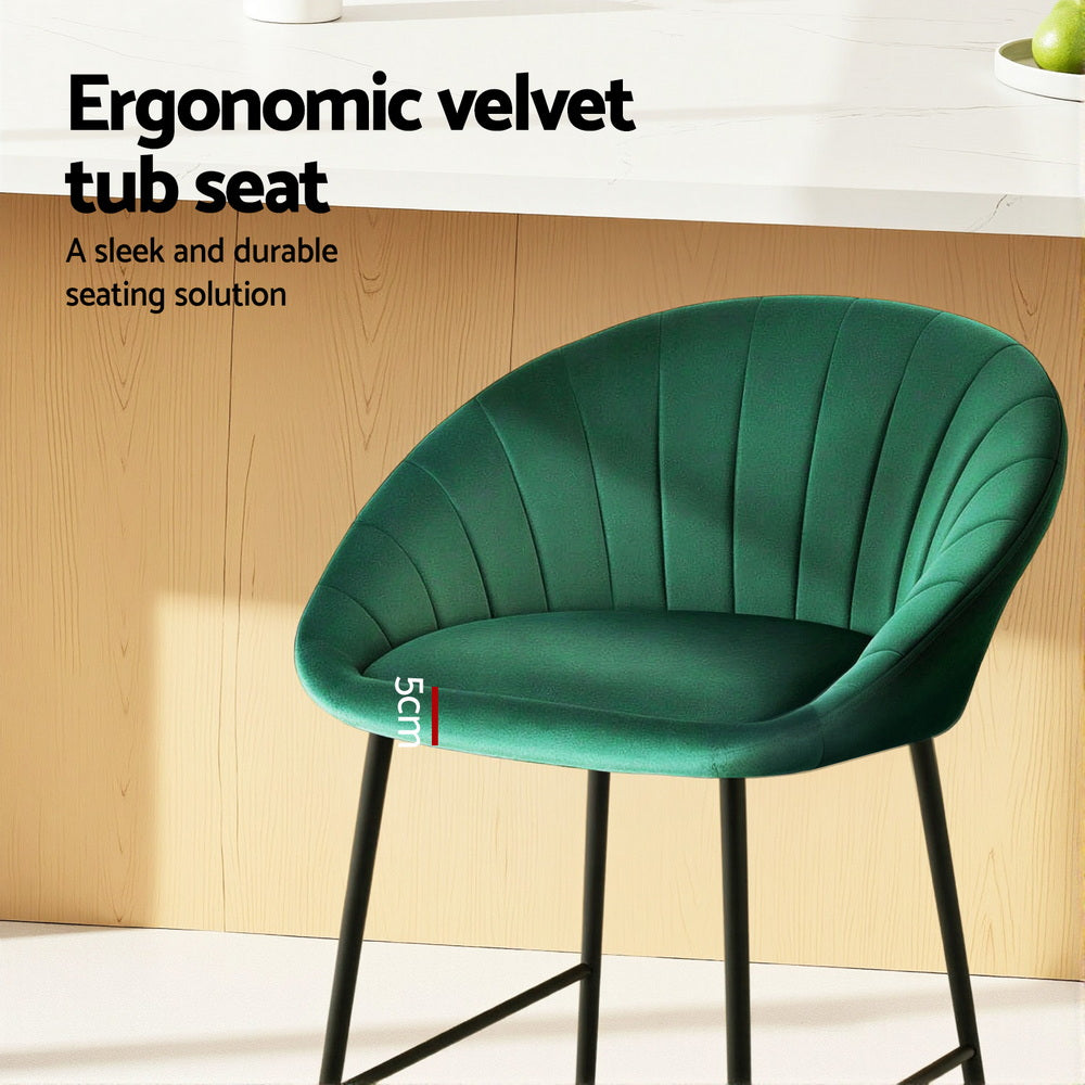 Bar Stools Set 2pc | Tub Velvet Metal Counter Stools | Green