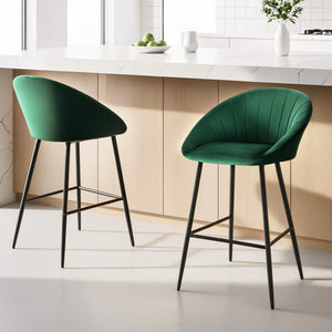 Bar Stools Set 2pc | Tub Velvet Metal Counter Stools | Green