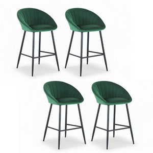 Kitchen Bar Stools Set 4pc | Tub Style | Velvet + Metal | Green
