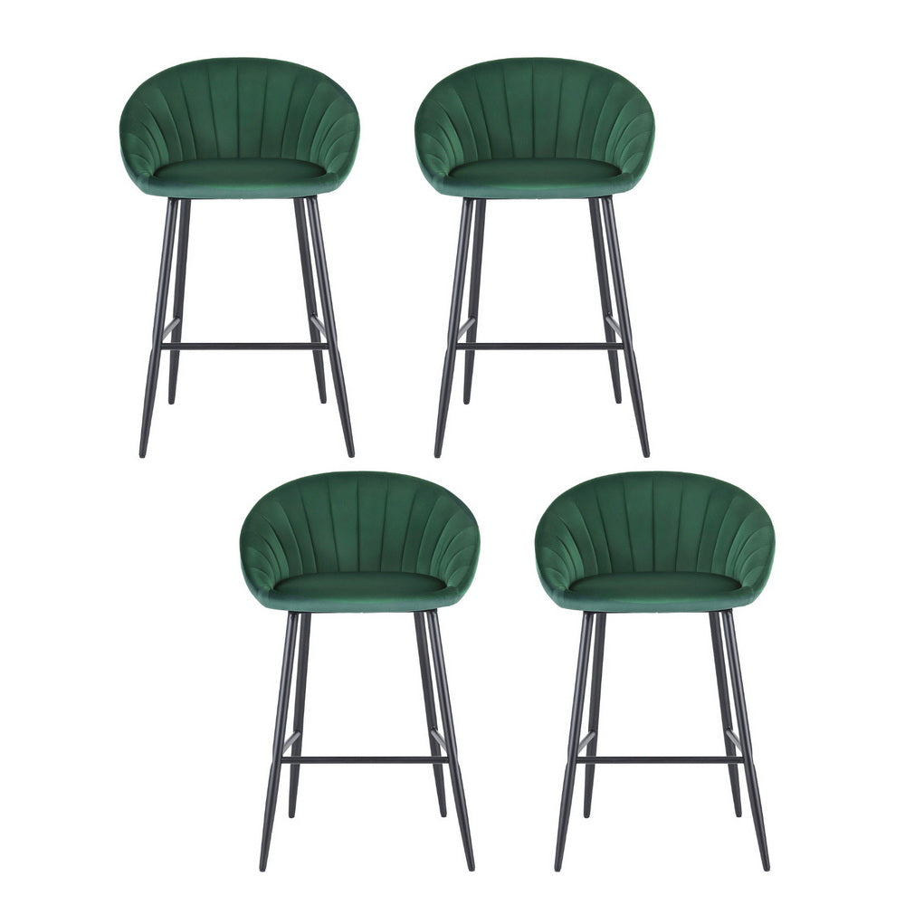 Kitchen Bar Stools Set 4pc | Tub Style | Velvet + Metal | Green