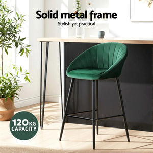 Kitchen Bar Stools Set 4pc | Tub Style | Velvet + Metal | Green