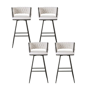 Bar Stool Set 4pc | Woven Velvet Seat | Metal Frame | Ivory