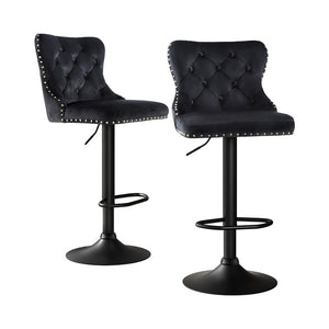 Artiss Bar Stools | 2X Velvet | Adjustable Height | Nailhead Trim