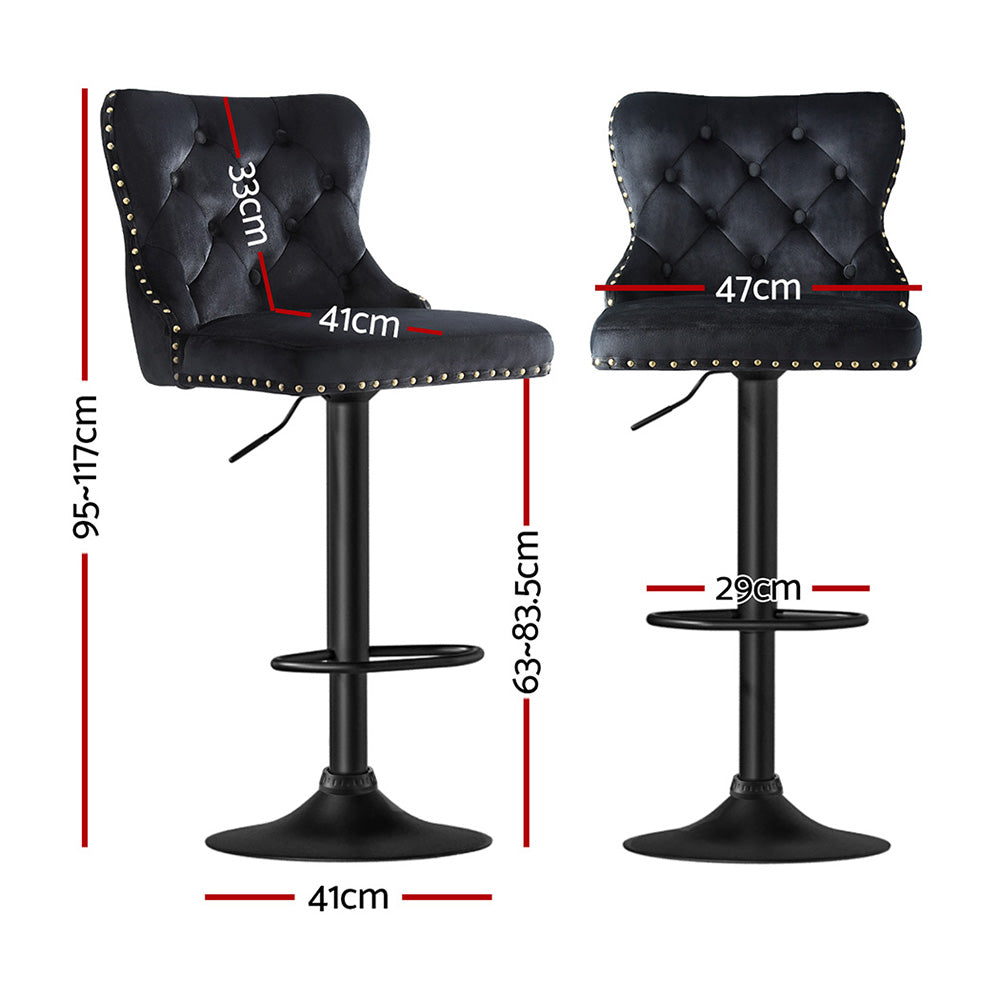 Artiss Bar Stools | 2X Velvet | Adjustable Height | Nailhead Trim