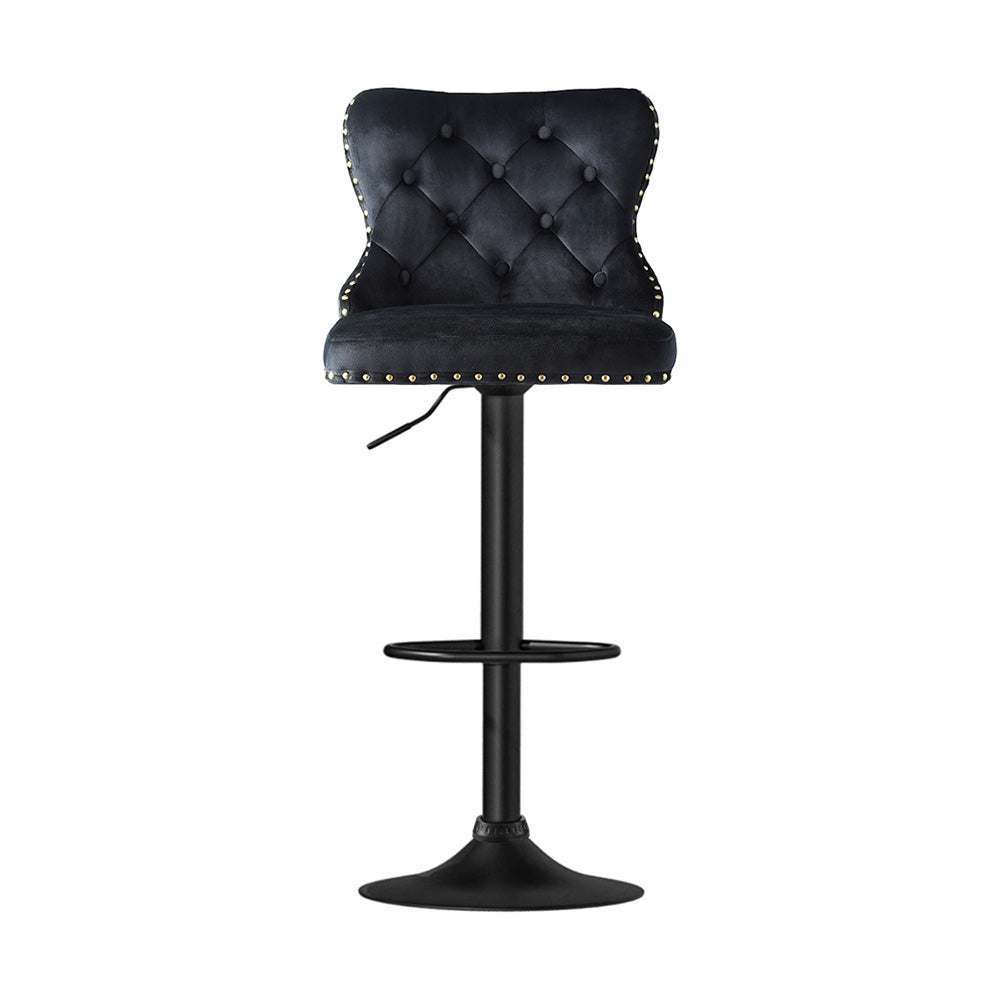 Artiss Bar Stools | 2X Velvet | Adjustable Height | Nailhead Trim