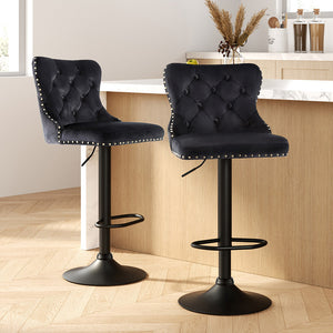 Artiss Bar Stools | 2X Velvet | Adjustable Height | Nailhead Trim