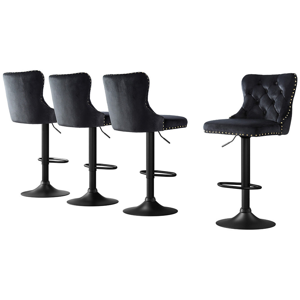 Artiss Bar Stools | 4X Velvet | Adjustable Height | Nailhead Trim