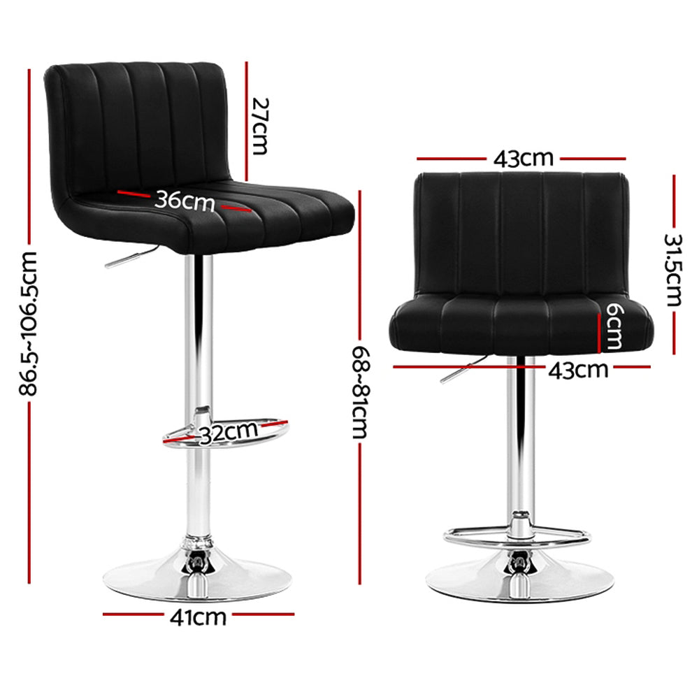 4x Bar Stools | Gas Lift | Leather | Black