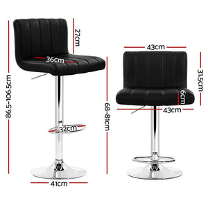 4x Bar Stools | Gas Lift | Leather | Black