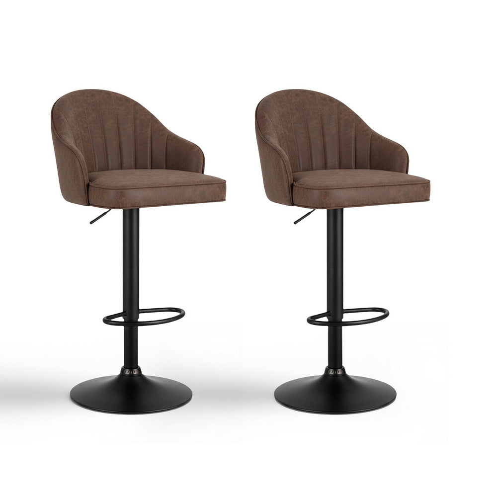 Swivel Bar Stools Set 2pc | Gas Lift | Shell Leather | Brown