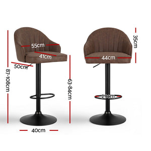 Swivel Bar Stools Set 2pc | Gas Lift | Shell Leather | Brown