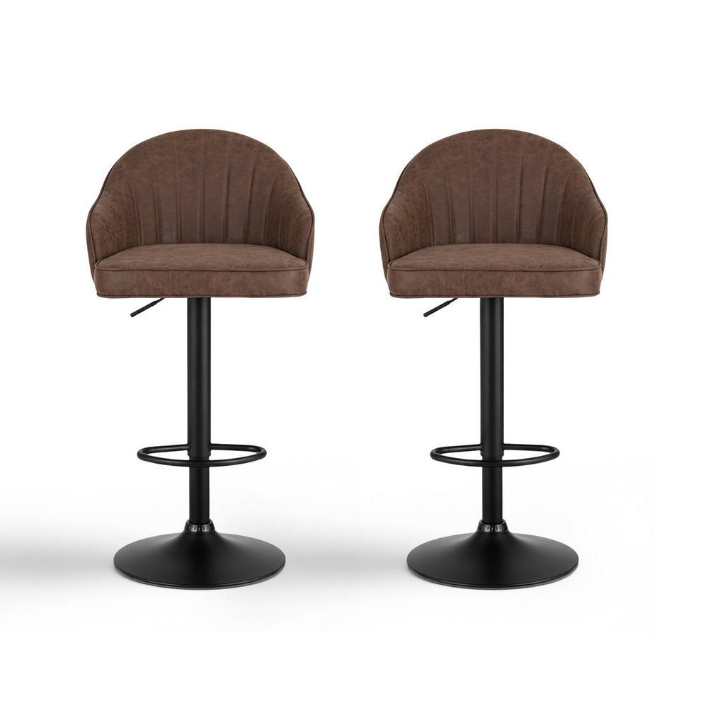 Swivel Bar Stools Set 2pc | Gas Lift | Shell Leather | Brown