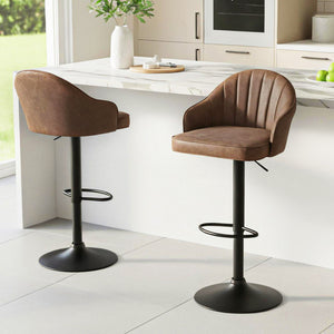 Swivel Bar Stools Set 2pc | Gas Lift | Shell Leather | Brown