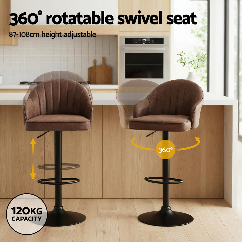 Swivel Counter Stools Set 4pc | Gas Lift | Shell Leather | Brown (Set A)