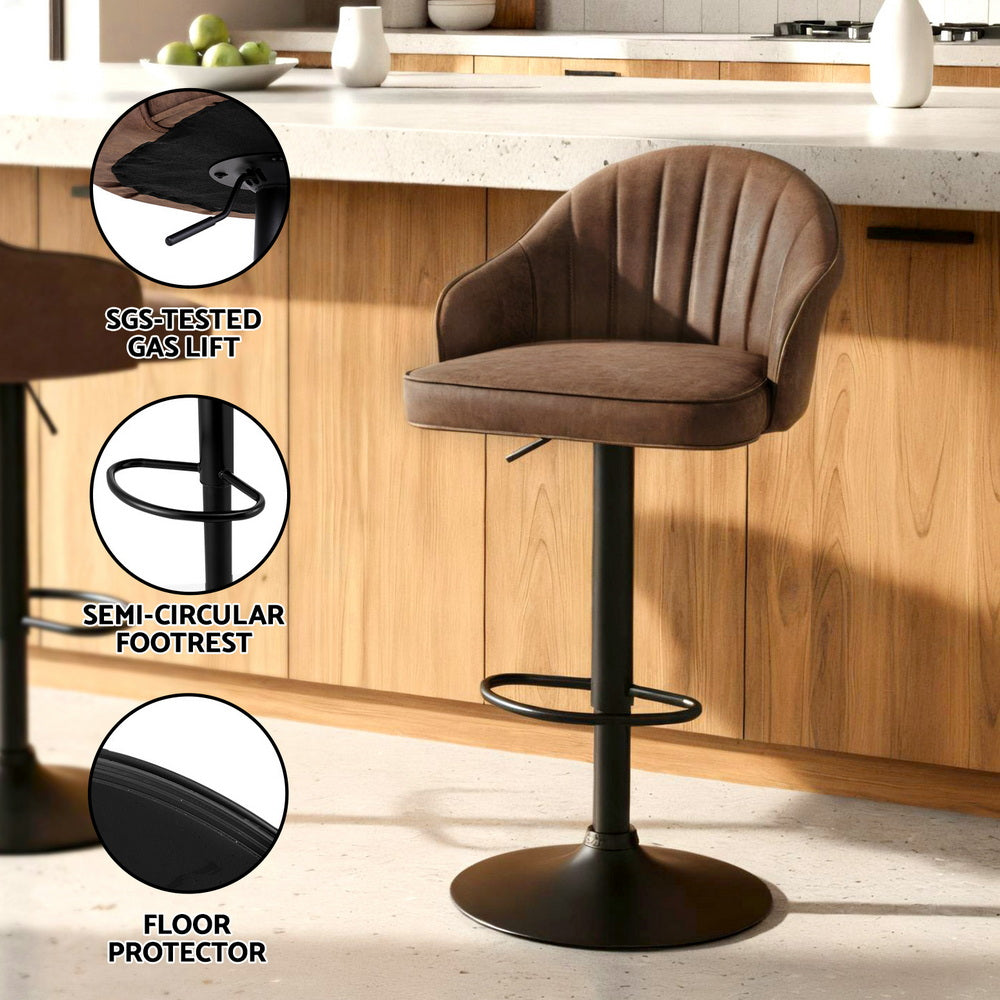 Swivel Counter Stools Set 4pc | Gas Lift | Shell Leather | Brown (Set A)