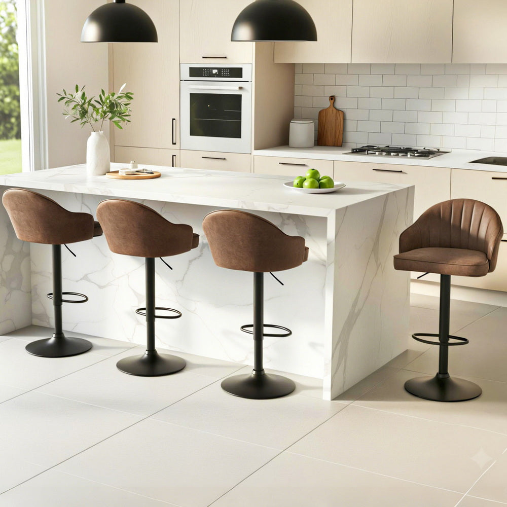 Swivel Counter Stools Set 4pc | Gas Lift | Shell Leather | Brown (Set A)