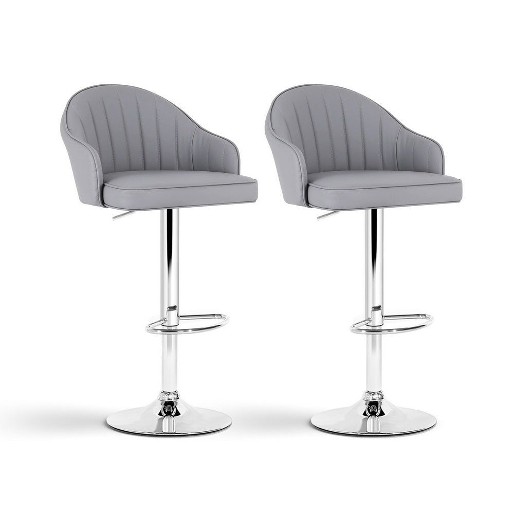 Swivel Bar Stools Set 2pc | Gas Lift | Shell Leather | Grey
