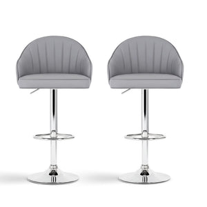 Swivel Bar Stools Set 2pc | Gas Lift | Shell Leather | Grey