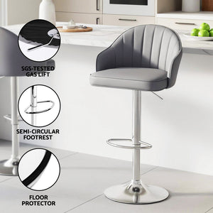 Swivel Bar Stools Set 2pc | Gas Lift | Shell Leather | Grey