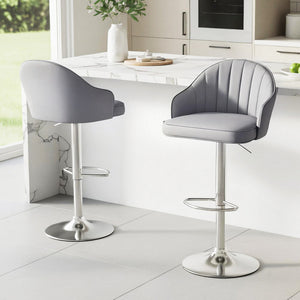 Swivel Bar Stools Set 2pc | Gas Lift | Shell Leather | Grey