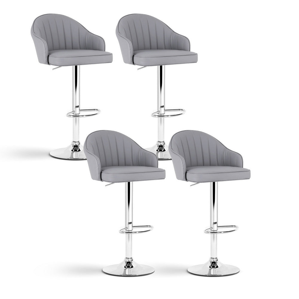 Swivel Bar Stools Set 4pc | Gas Lift | Shell Leather | Grey