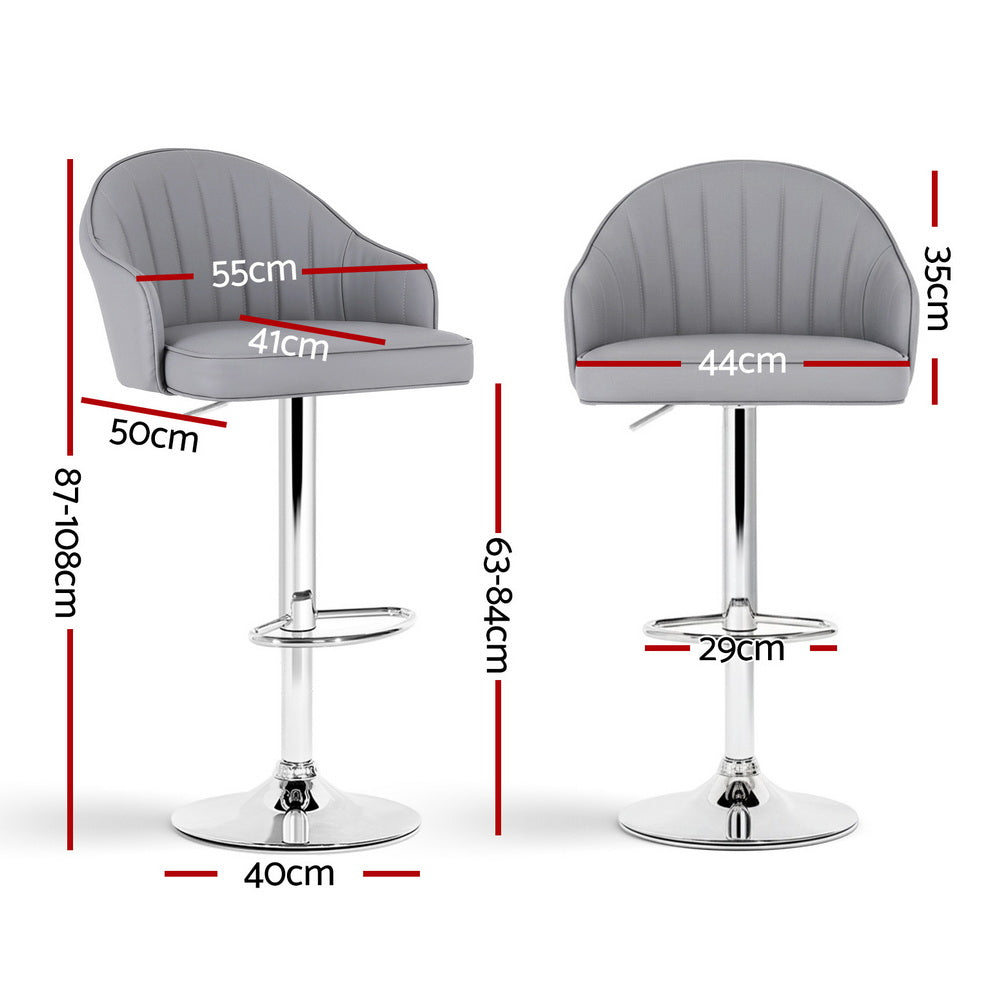 Swivel Bar Stools Set 4pc | Gas Lift | Shell Leather | Grey