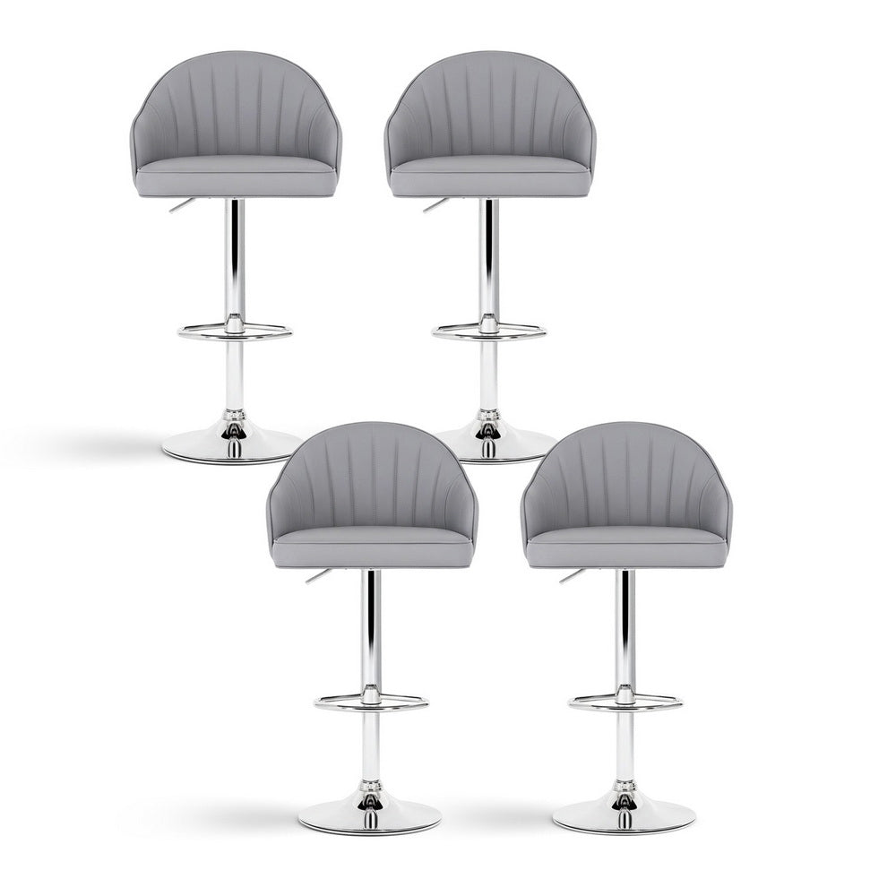Swivel Bar Stools Set 4pc | Gas Lift | Shell Leather | Grey