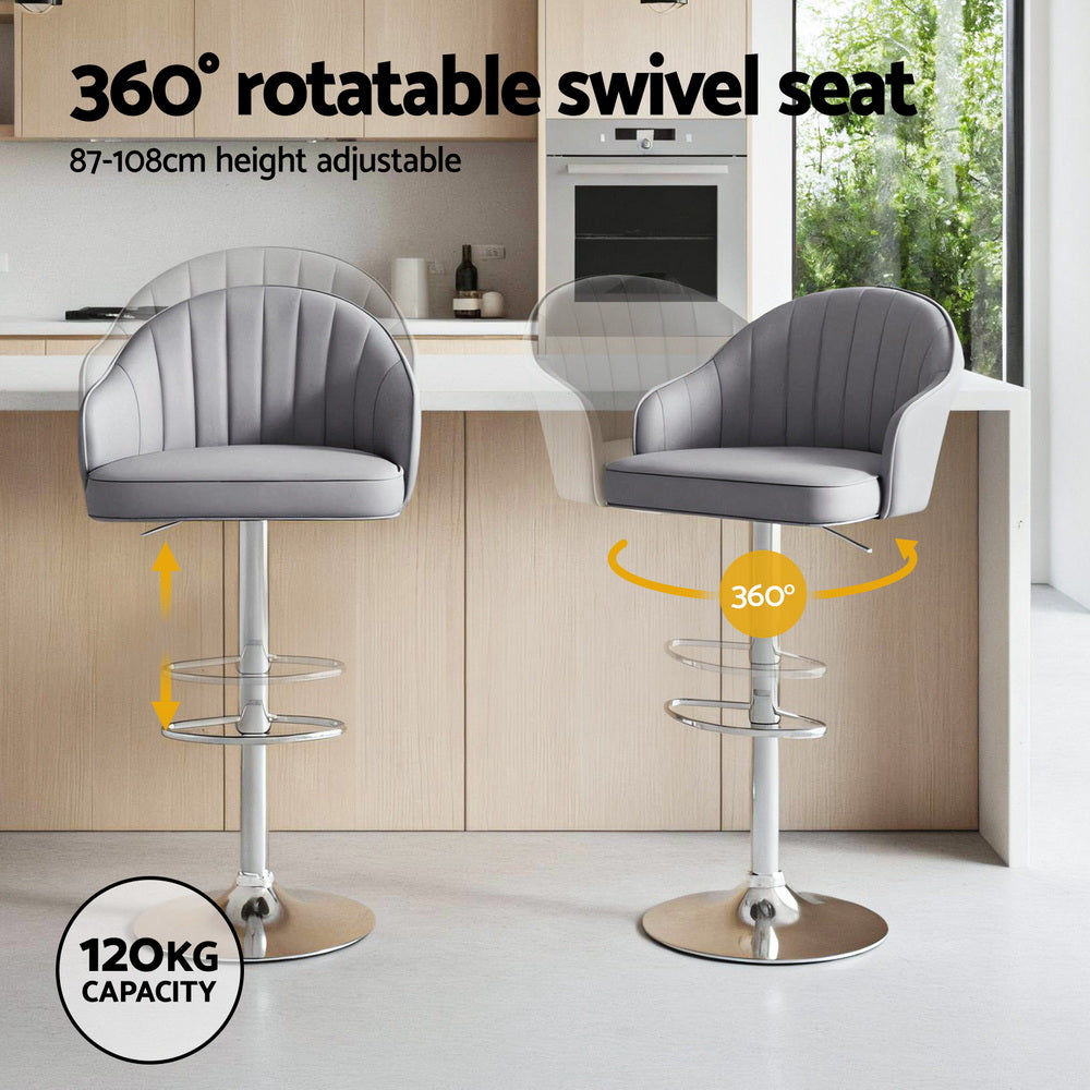 Swivel Bar Stools Set 4pc | Gas Lift | Shell Leather | Grey