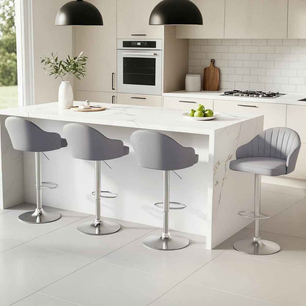 Swivel Bar Stools Set 4pc | Gas Lift | Shell Leather | Grey