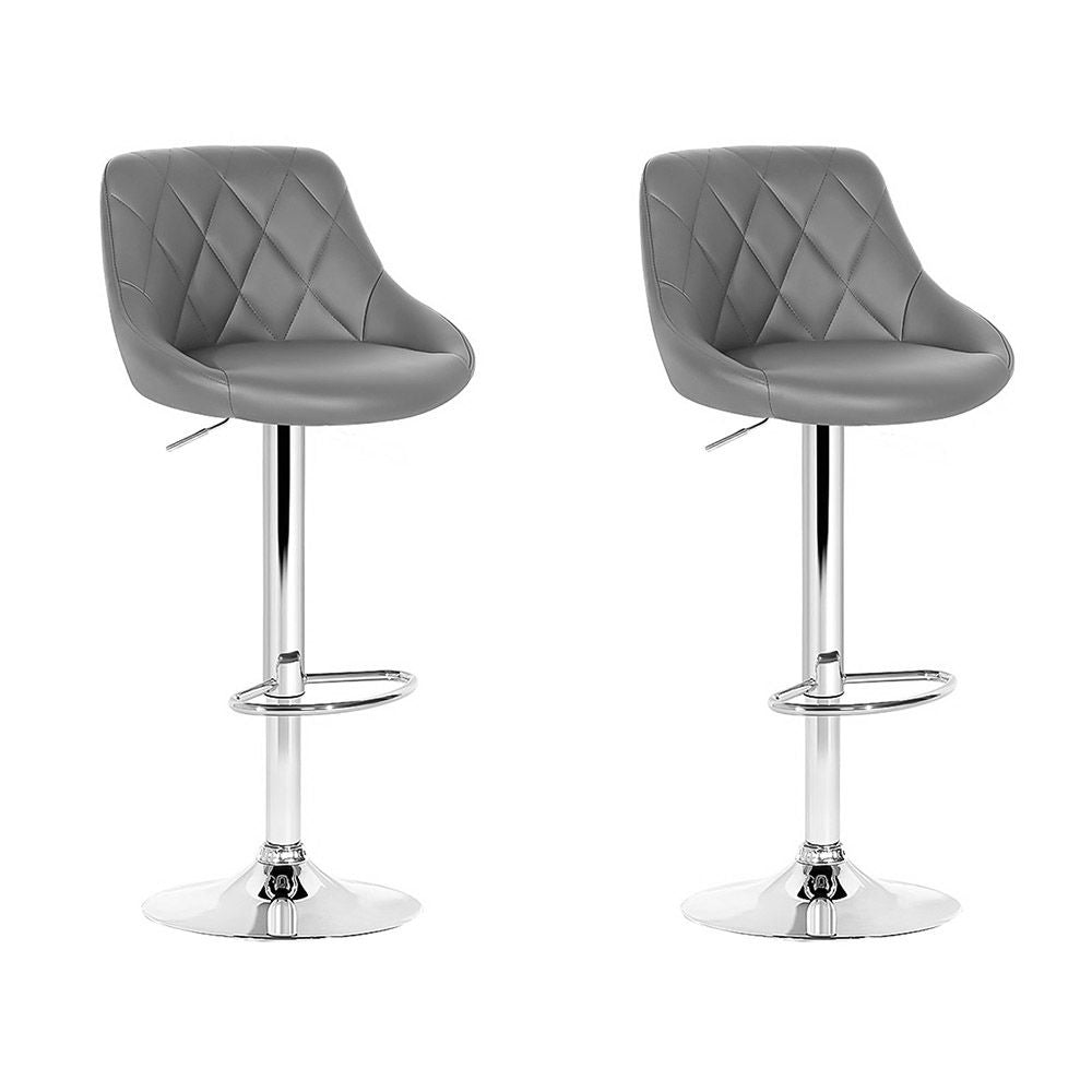 Bar Stools With PU Leather Diamond Styled Seats - 2 Pack