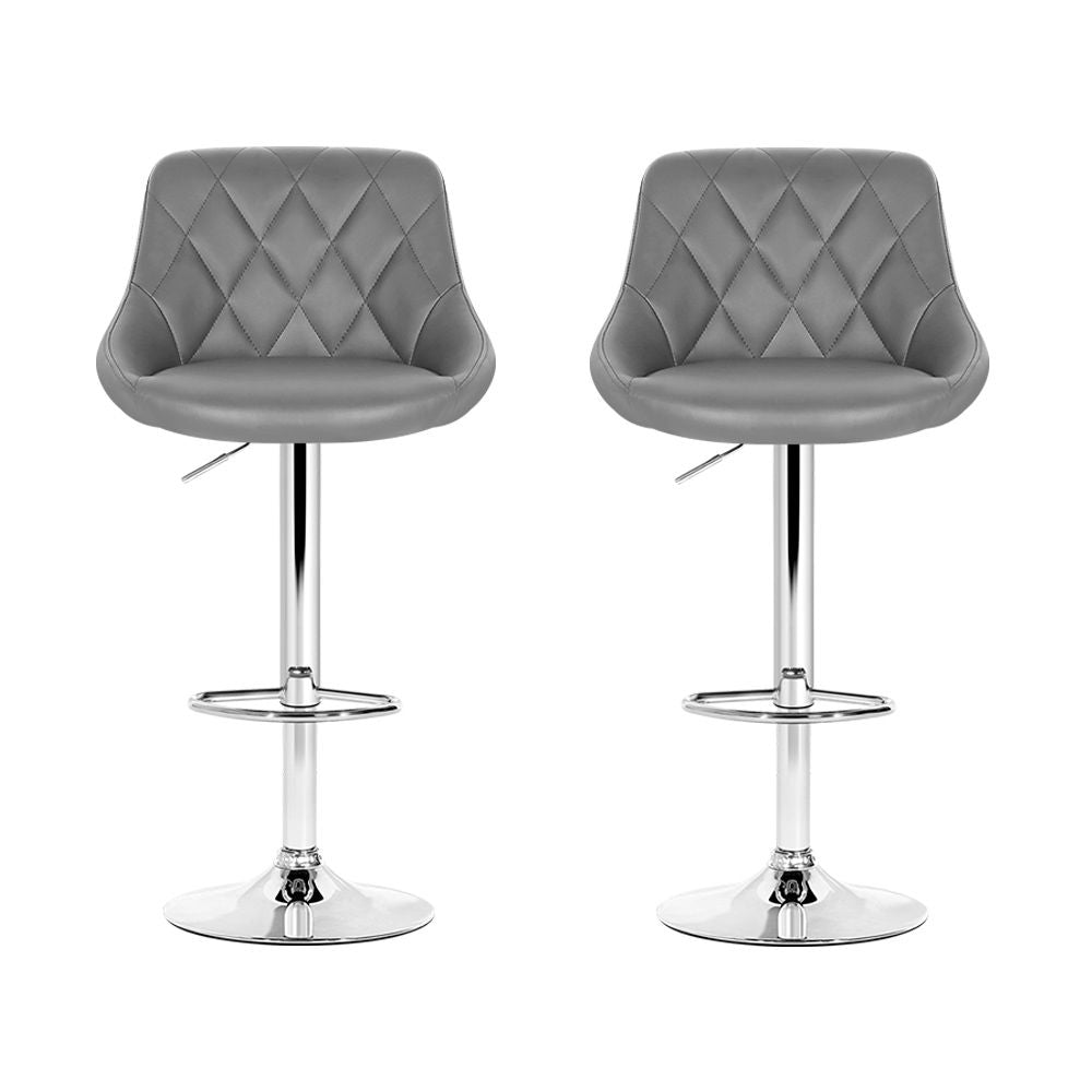 Bar Stools With PU Leather Diamond Styled Seats - 2 Pack