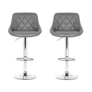 Bar Stools With PU Leather Diamond Styled Seats - 2 Pack