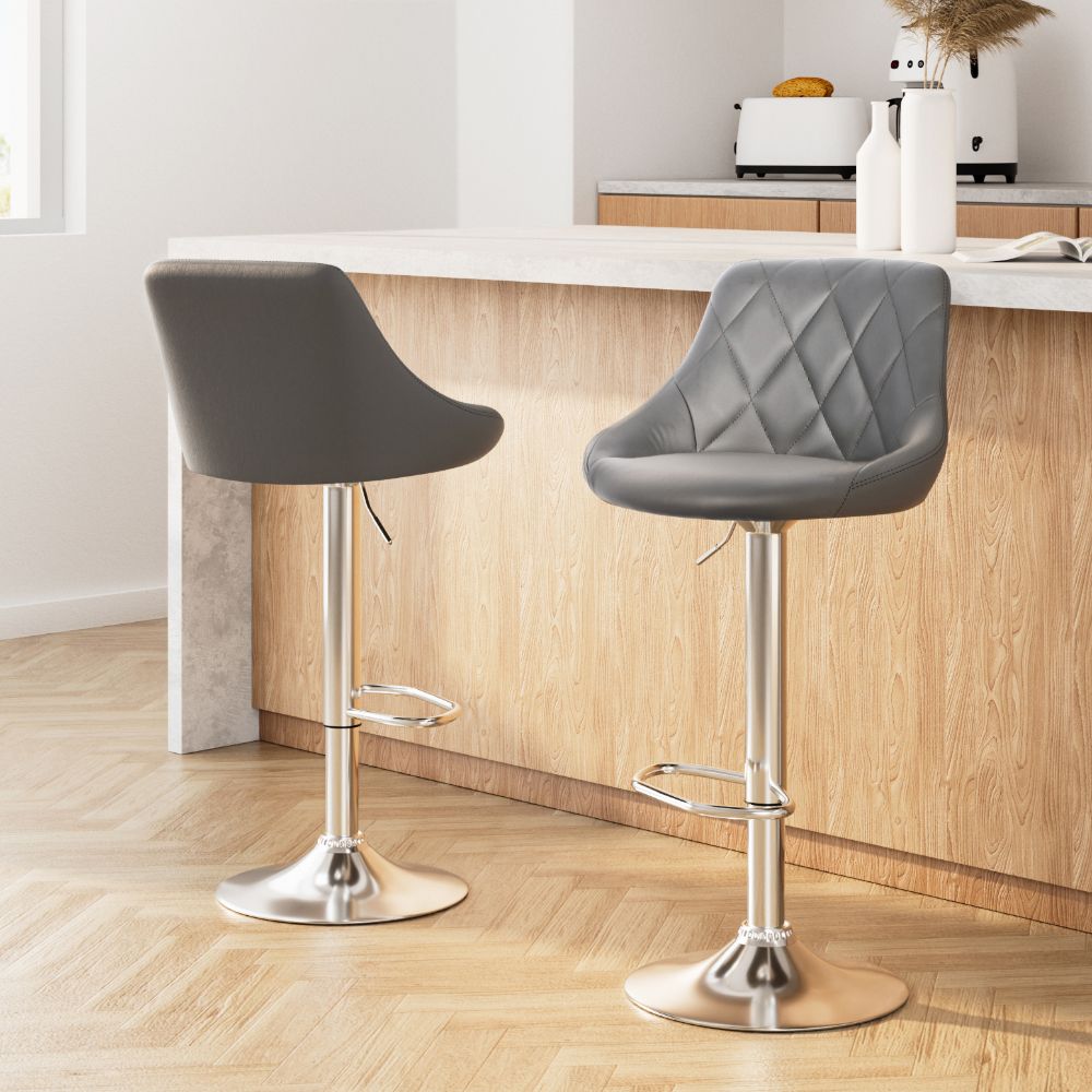 Bar Stools With PU Leather Diamond Styled Seats - 2 Pack