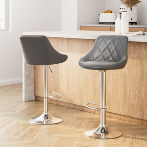 Bar Stools With PU Leather Diamond Styled Seats - 2 Pack